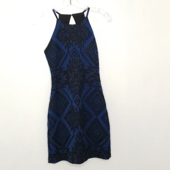 Parker Jaden Dress Body Con Cut Out Back Blue Mini Halter Neck Women Small - Picture 8 of 11